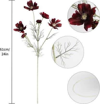 6 Pcs Cosmos Silk Flowers 24" Wild Flowers Artificial Fake Flowers Arrangement for Wedding Party Kitchens Home Decoration (Burgundy)