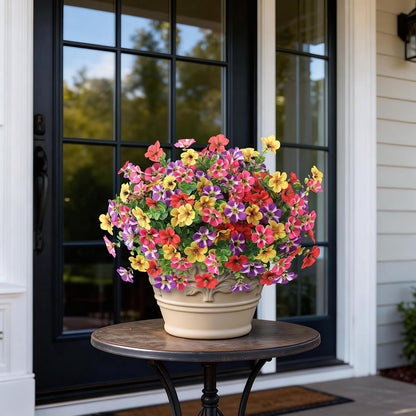 2 Set of Artificial Morning Glory & Eucalyptus Topiary Trees - Faux Silk Flower Potted Plants, UV-Resistant Fake Outdoor Morning Glory Bushes for Front Door, Farmhouse, Garden Decor (Mixed Color)
