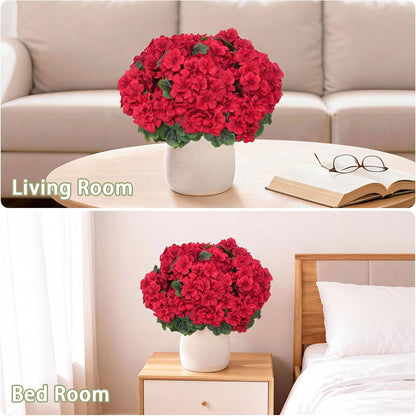 8 Pcs Artificial Geranium Flowers for Outdoor Spring Summer Decor - UV-Resistant & Realistic Silk Faux Plants for Garden Porch Patio Yard Balcony Home Kitchen Table Centerpieces Decoration, Red