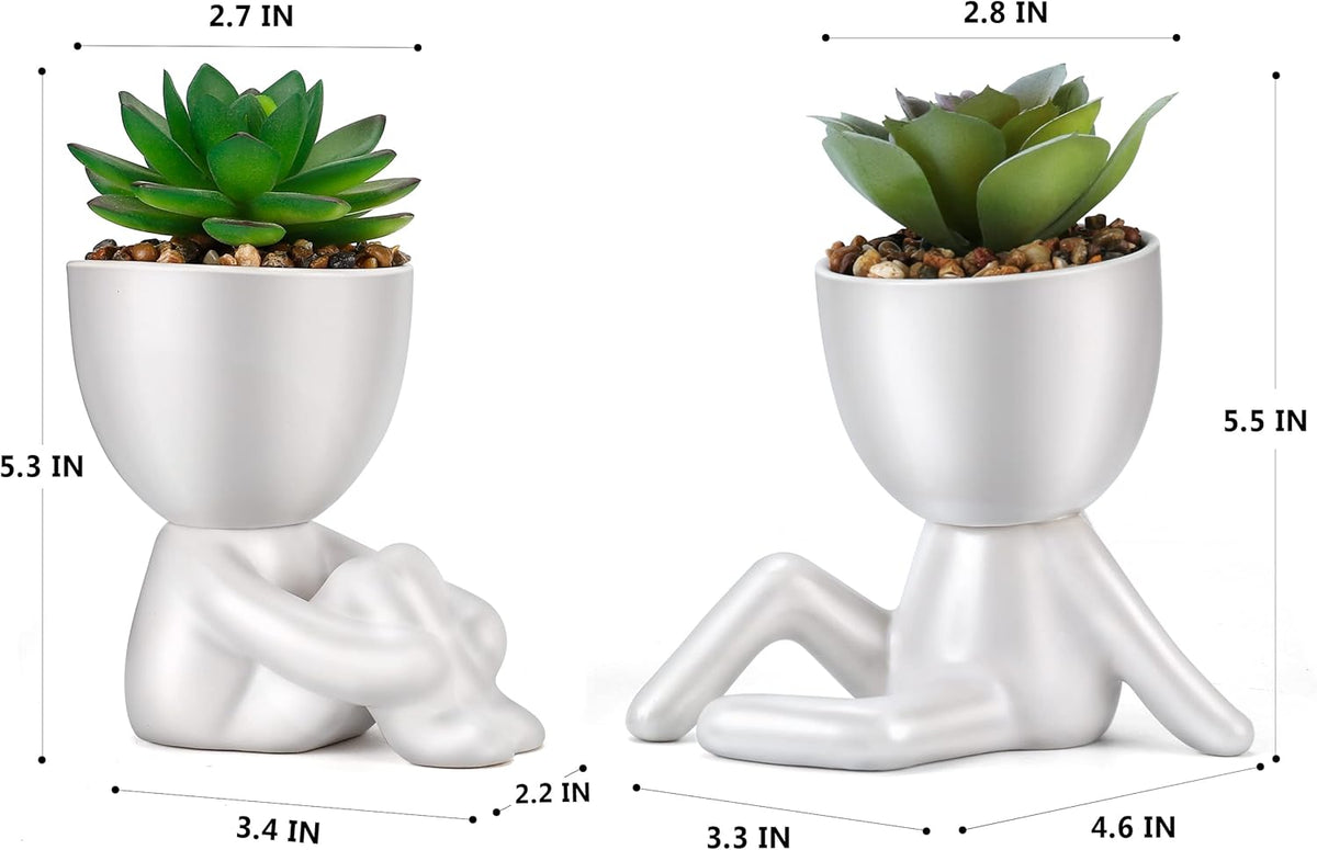 Fake Succulent, Mini Succulents Plants Artificial in White Modern Human Shaped Ceramic Pots Cute Desk Decor Pink Succulent for Office Decor for Women Girls, Desk Plant Cute Bathroom Decor 2PCS