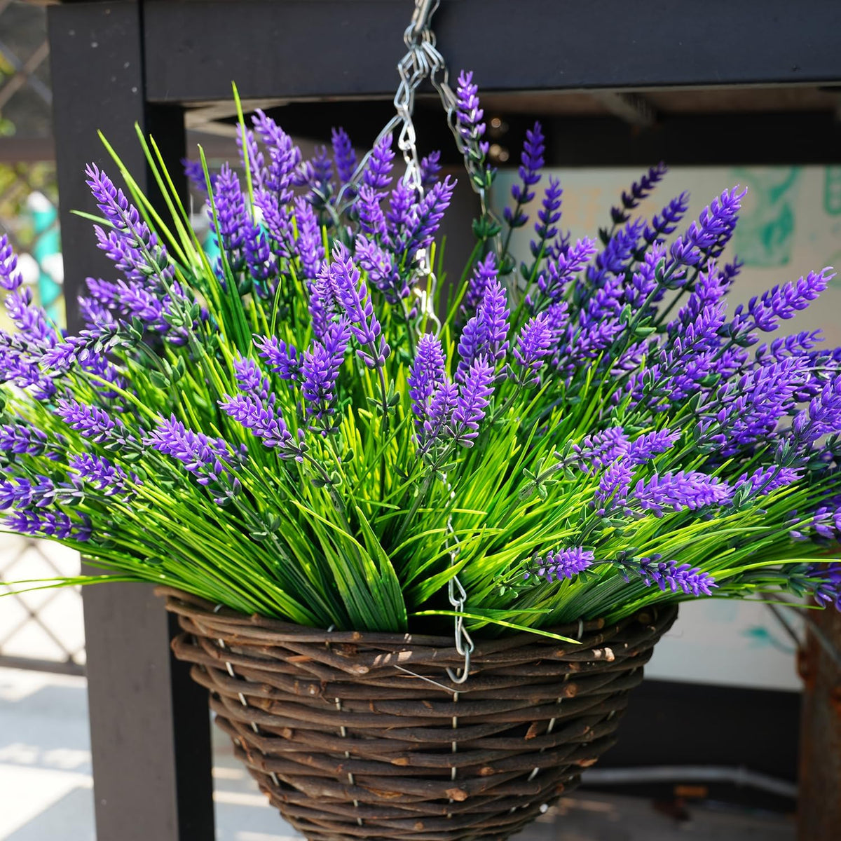 20 Bundles Artificial Plants Outdoor, UV Resistant Fake Flowers， Realistic Faux Lavender Shrubs for Porch Garden Window Box Home Decoration (Purple)