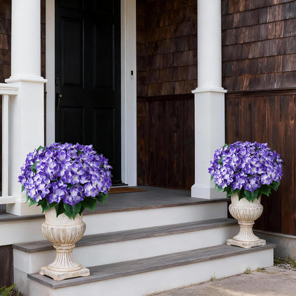 FOTEEWL Artificial Hydrangea Flower Topiary Trees - 2 Sets Faux Silk Flower Potted Plant, UV Resistant Fake Outdoor Hydrangea Bush for Front Door, Farmhouse, Garden, Porch Decor (Purple)