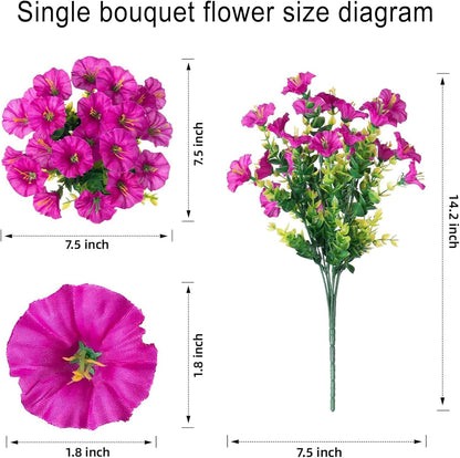 Artificial Outdoor Flowers 16 Bundles Fake Morning Glory Flower Outdoor UV Resistant Plastic Faux Flowers Plants for Decoration Indoor Outdoor Hanging Window Box Planter Home Porch Decor (Fuchsia)