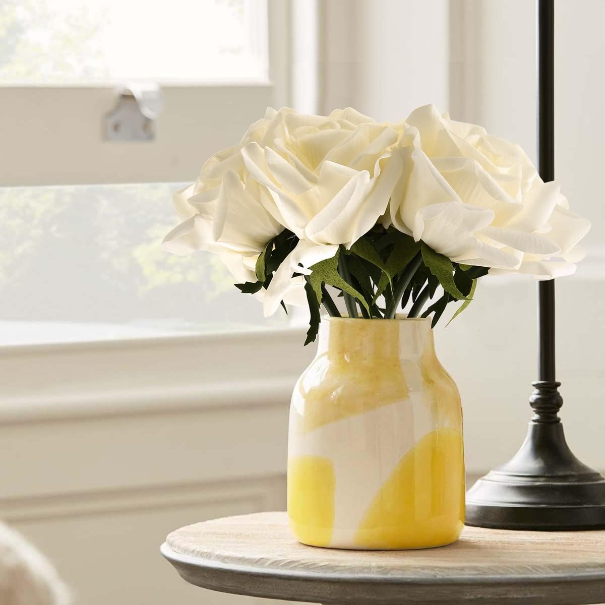 Eyamumo Fake Flowers, Faux Silk Real Touch Artificial Rose Flowers for Decoration DIY, Wedding Party, Home Office Decoration and Dining Table Centerpiece, 7Pcs (White-30cm, 30CM)