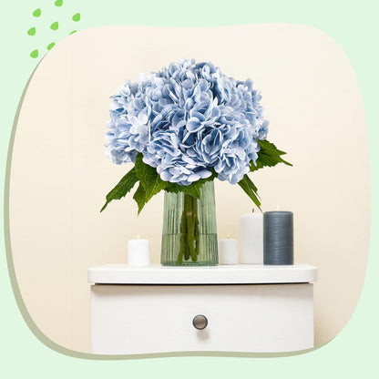 Yatim 21In Blue Artificial Hydrangea Flowers 5 Pcs Real Touch 3D Print Latex Flowers for Wedding Centerpieces Bouquets DIY Floral Decor Home Decoration with Stems