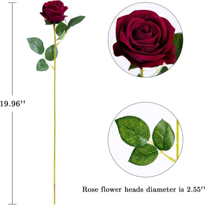 Hawesome 12PCS Artificial Flowers Fake Roses, Realistic Velvet Long Stem Red Roses Bouquet for Wedding Centerpiece Home Decor Party & Valentines (Wine)