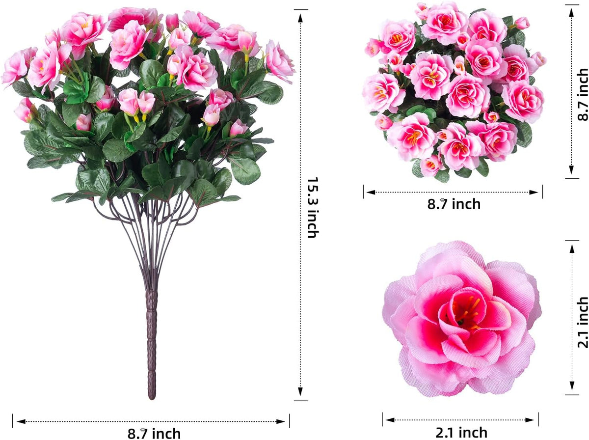 Artificial Fake Outdoor Outside Flowers Plants For Spring Decor, Faux Silk Pink Camellia UV Resistant Realistic for Front Door Porch Patio Planter Balcony Garden Yard Home Decor, 3 Large Bundles