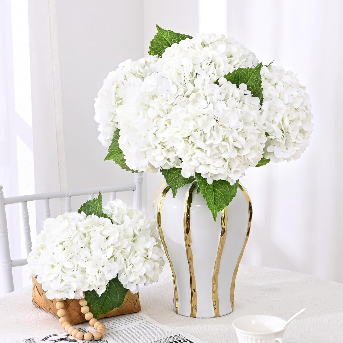Yastouay 3 Pcs Real Touch Hydrangea Artificial Flowers, 21" White Full Faux Hydrangea Flowers Latex Fake Flowers for Home Decor Party Floral Arrangements Wedding Bouquets Centerpieces Outdoor Decor