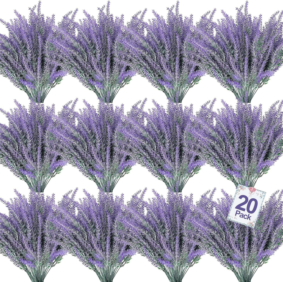 TURNMEON 20 Bundles Artificial Lavender Flowers for Outdoors, UV Resistant No Fade Fake Plants Plastic Faux Plants for Home Window Box Planter Porch Gardens Cemetery Spring Summer Decor(Gray Purple)