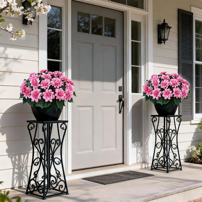 2 Set of Artificial Dahlia Topiary Ball Trees - Fake Silk Dahlia Flower Bushes, UV Resistant Faux Floral Shrub Potted for Front Door Porch Farmhouse Wedding Outdoor Decor (Pink)