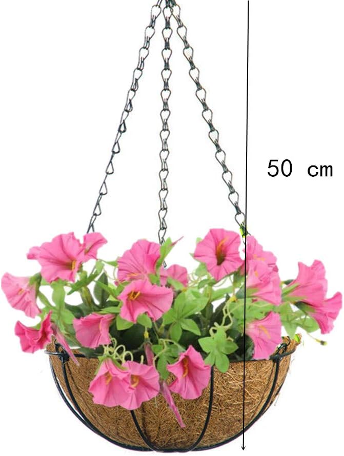 Hanging Basket Artificial Flowers Morning Glory for Balcony Outdoor Decoration, Rose Red (Big Basket and Artificial Flowers)
