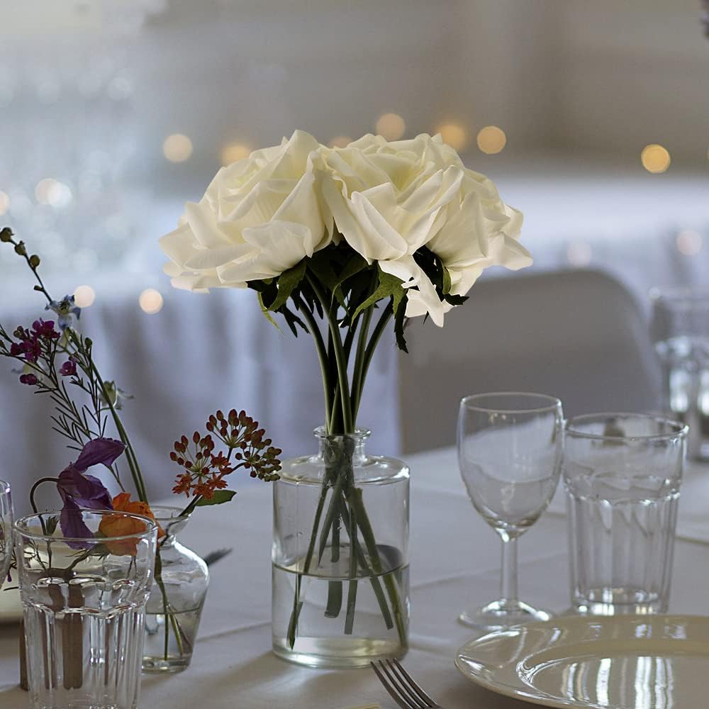 Eyamumo Fake Flowers, Faux Silk Real Touch Artificial Rose Flowers for Decoration DIY, Wedding Party, Home Office Decoration and Dining Table Centerpiece, 7Pcs (White-30cm, 30CM)