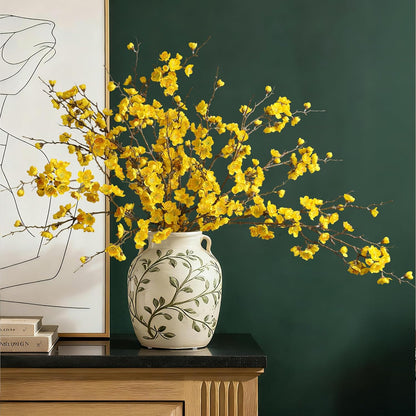 6 PCS Artificial Cherry Blossom Branches Spring Indoor Decoration, Faux Yellow Silk Flowers 34.45" Long Stems Real Touch Plum Fake Peach Plants for New Year Wedding Home Bedroom Table Office
