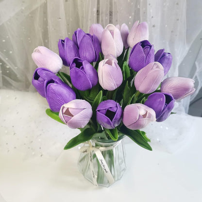 20 Pcs Purple Faux Tulip Flowers Real Touch Spring Tulip Artificial Flowers Bouquet Floral Arrangement for Wedding Home Garden Room Decor (2 Colors)