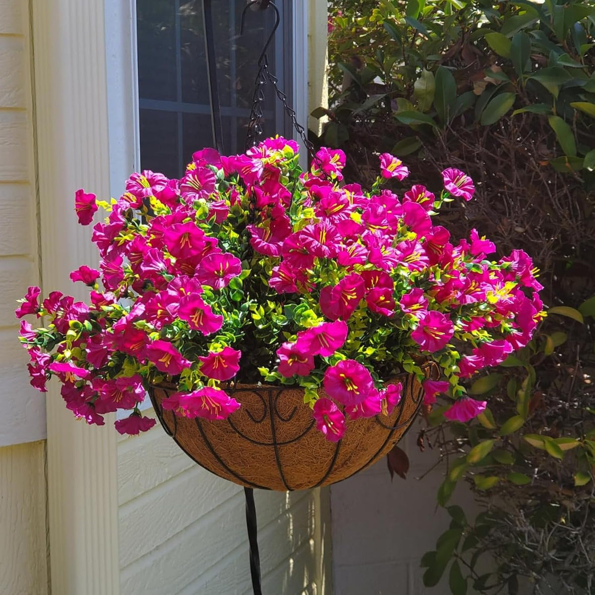 Artificial Outdoor Flowers 16 Bundles Fake Morning Glory Flower Outdoor UV Resistant Plastic Faux Flowers Plants for Decoration Indoor Outdoor Hanging Window Box Planter Home Porch Decor (Fuchsia)