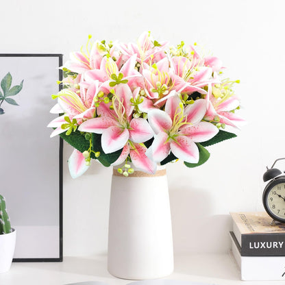 4 Bundles Artificial Tiger Lily Silk Flowers Faux Fake Lilies Plants for Wedding Bouquet Home Party Indoor Table Hotel Office Vases Floral Arrangements Outdoor Garden Decor (Pink)