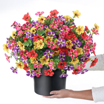 2 Set of Artificial Morning Glory & Eucalyptus Topiary Trees - Faux Silk Flower Potted Plants, UV-Resistant Fake Outdoor Morning Glory Bushes for Front Door, Farmhouse, Garden Decor (Mixed Color)