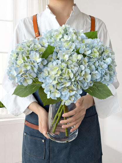 Light Blue Hydrangea Artificial Flowers, 5 Pcs 20" Real Touch Lifelike Silk Artificial Hydrangeas, Full Fake Flowers for Bouquet Table Centerpieces Spring Wedding Indoor Home