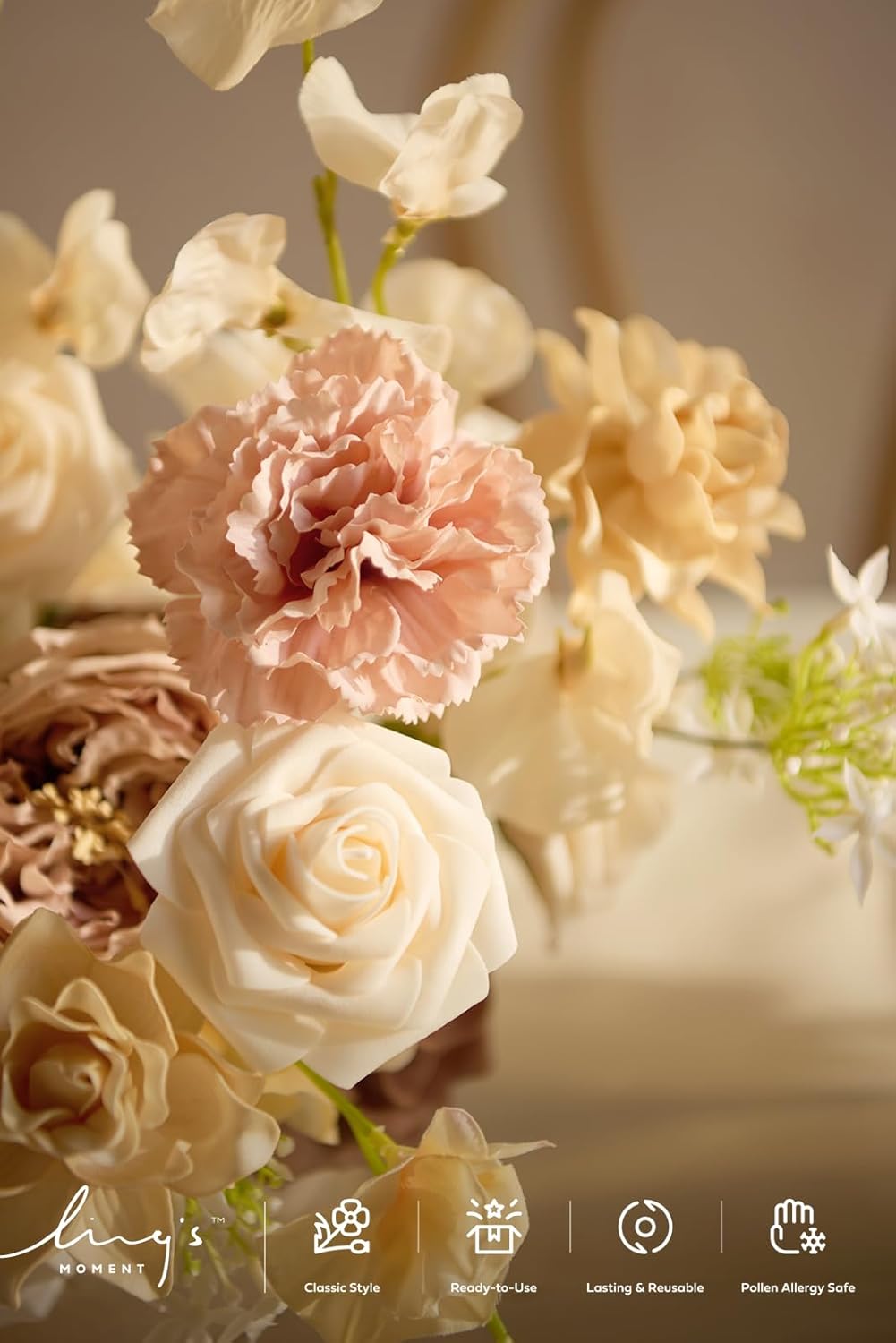 Ling's Moment Fake Flowers Box, Faux Peony Artificial Dahlia Foam Roses Silk Carnation for Centerpiece Bouquet Wedding Floral Arrangement Bridal Shower Party, Earth Brown & Butter Yellow, Deluxe Combo