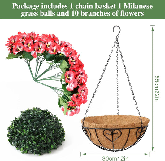 Silk Pansy Hanging Baskets UV Resistant Outdoor Decor