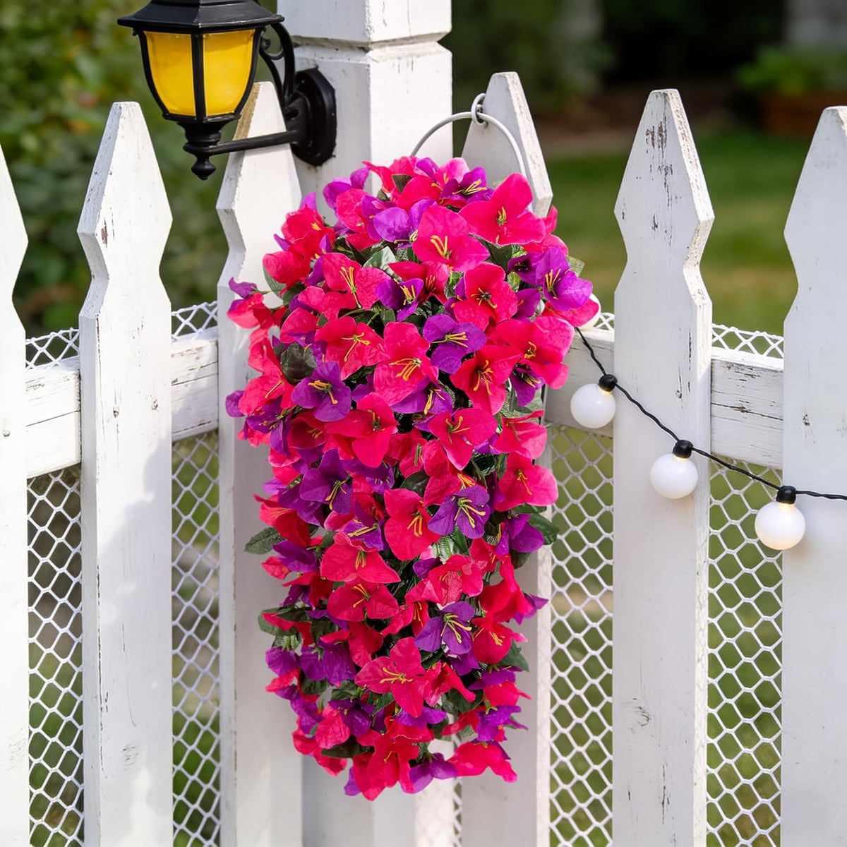 Fake Bougainvillea Artificial Flowers for Outdoors Decoration 2 Pcs Faux Hanging Flowers Plants for Outdoor Planters UV Resistant Silk Bougainvillea Vines for Front Door Porch Urn Patio Garden