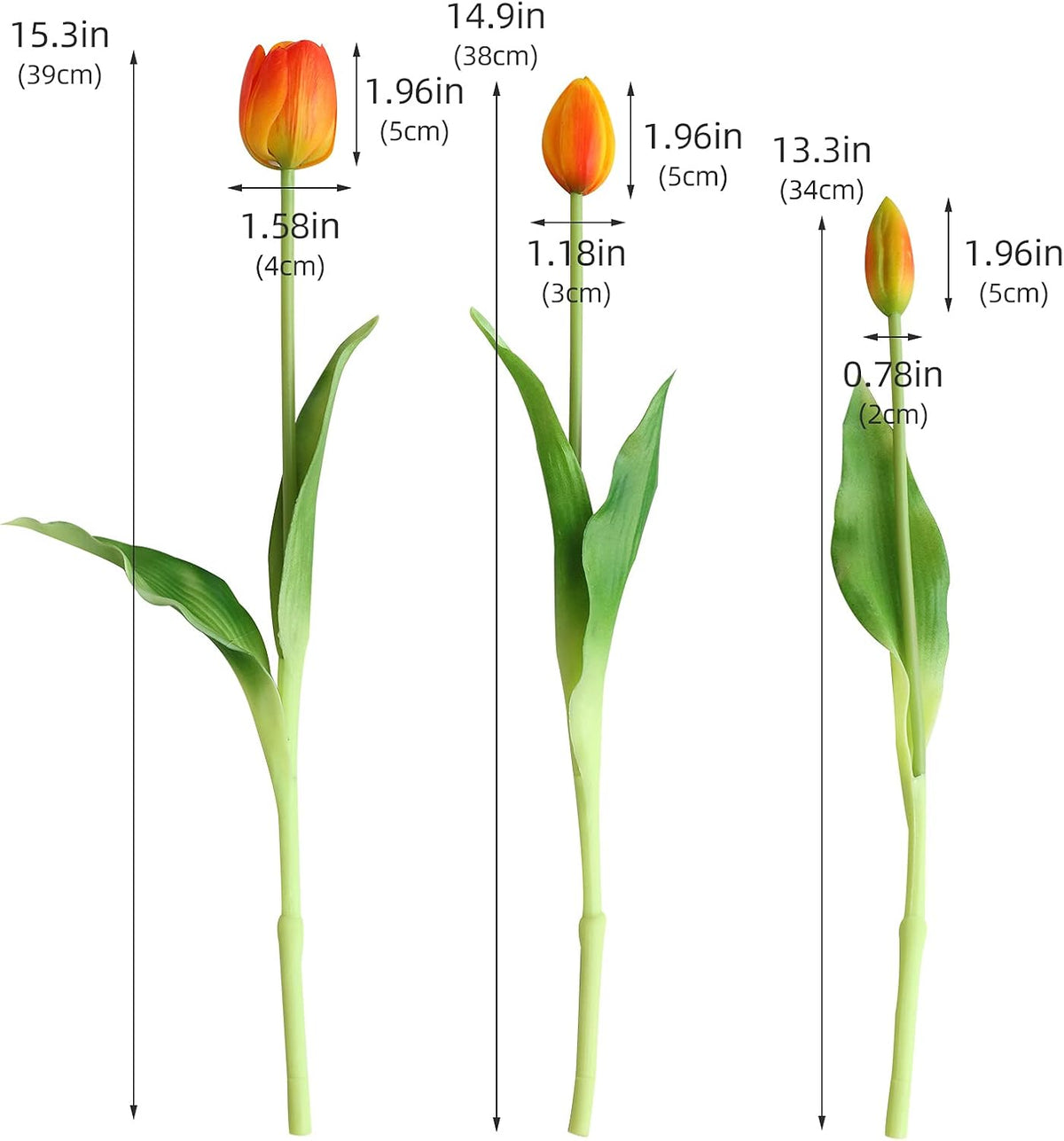 Artificial Flowers 20 Pcs Fake Tulips Real Touch, Faux Latex Tulips Flowers with Gift Box Soft Faux Tulips Bouquets Arrangements for Party Wedding Home Room Decoration (Orange)