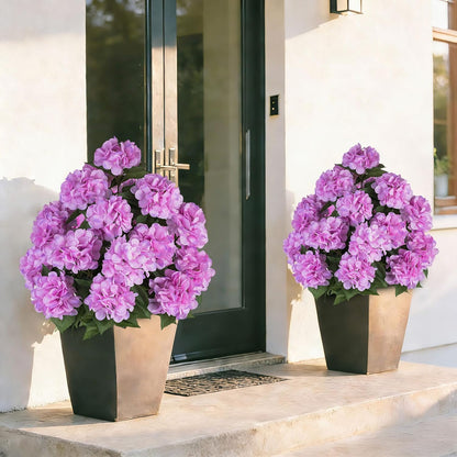 BLOSMON Hydrangea Topiary Trees Artificial - Outdoor 2 Packs 33" Pink Fake Flower Ball Tree for Front Porch Planters Urns Decor - 20 Heads Faux Hydrangea Bush Plants with Spike for Garden Yard Patio