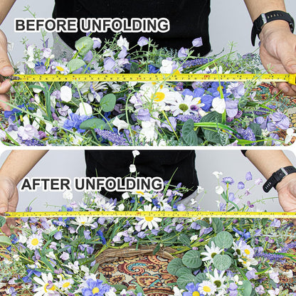24 Inches Spring Wreaths for Front Door Blue Spring Door Wreath Summer Floral Wreath with Wildflower White Sunflower for Porch Indoors Outdoor Window Home Decorations