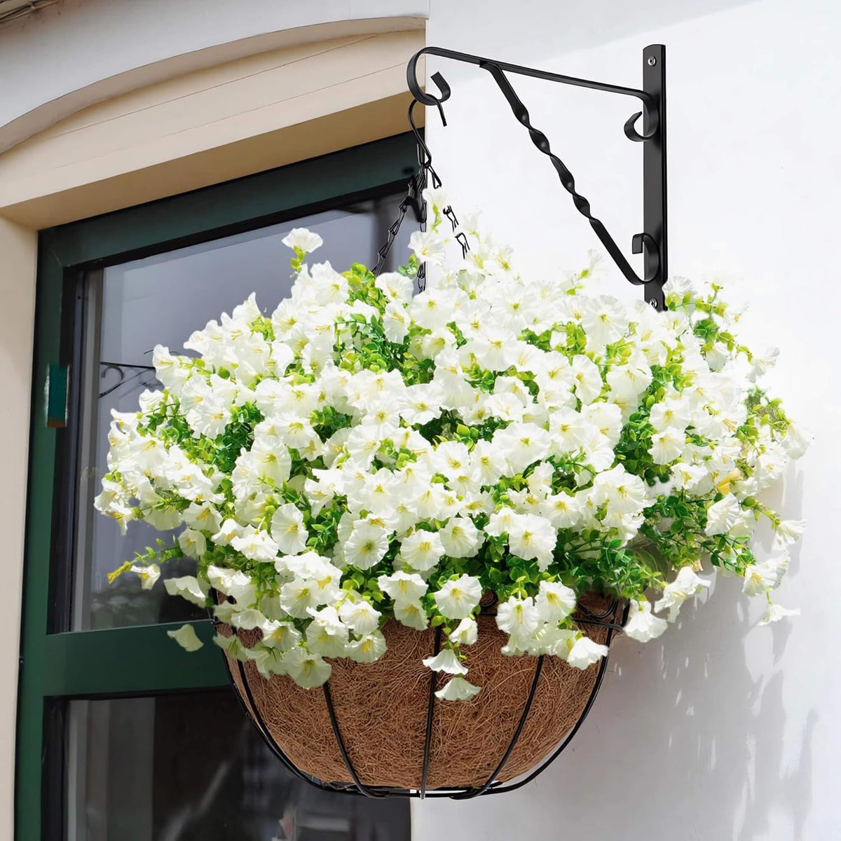 Artificial Fake Flowers For Outdoor Outside Decoration, 16 Bundles UV Resistant Faux Plastic White Flowers with Green Eucalyptus Stem Plants Bulk Look Real for Home Porch yard Patio Planters (White)