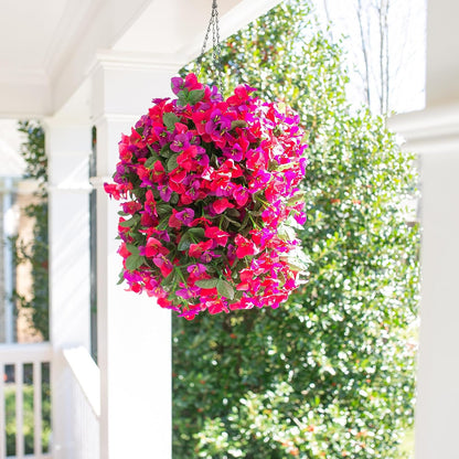 Artificial Bougainvillea Faux Flowers Plants Baskets for Outdoor Outside Decoration, 3PCS Fake Silk Flowers Long Trailing Vines UV Resistant Realistic for Front Door Porch Patio (PurpleHotpink)