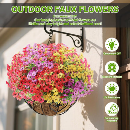 Artificial Flowers Fake Plants for Outdoors Spring Decoration, 13Bundles Silk Realistic UV Resistant Faux Flowers for Outside Planter Porch Yard Patio Garden Home Indoor, Mix