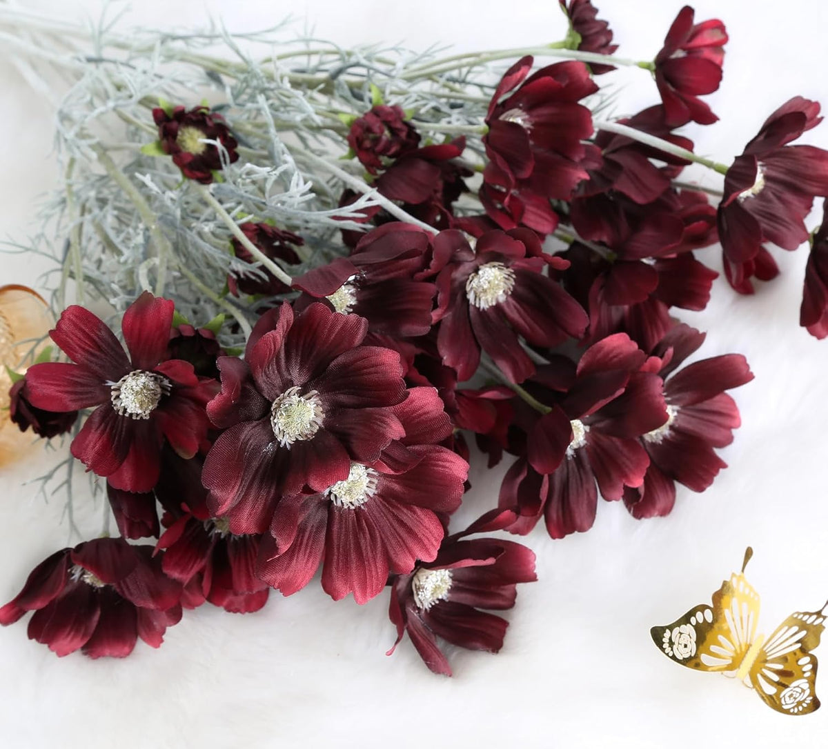 6 Pcs Cosmos Silk Flowers 24" Wild Flowers Artificial Fake Flowers Arrangement for Wedding Party Kitchens Home Decoration (Burgundy)
