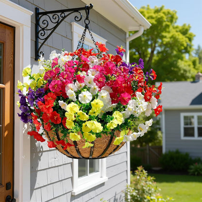 Alupssuc 24 Bundles Artificial Flowers for Outdoors, Faux Spring Flowers for Decoration, UV Resistant Silk Morning Glory with Eucalyptus Realistic Fake Flowers for Yard Planter Porch Garden, 5 Colors