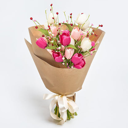 VioletEverGarden Valentines Day Decorations 6 Pack Valentines Flowers 17 inch Valentine’s Day Picks with Tulip Berry for Valentine’s Day Wedding Party Center Pieces