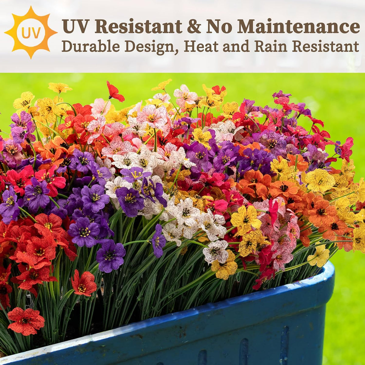 24 Bundles Artificial Flowers for Outdoors/Indoors, Fake Flowers Plants for Indoor and Outdoor Garden Porch Window Box Home Wedding Farmhouse (8 Color)