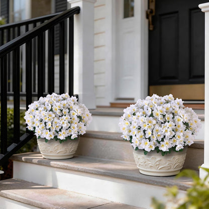 2 Sets of Artificial Camellia Topiary Ball Trees - Fake Flower Potted Plants, UV Resistant Faux Camellia Potted Bushes for Front Door, Farmhouse, Porch, Garden, Outdoor Decoration (White)