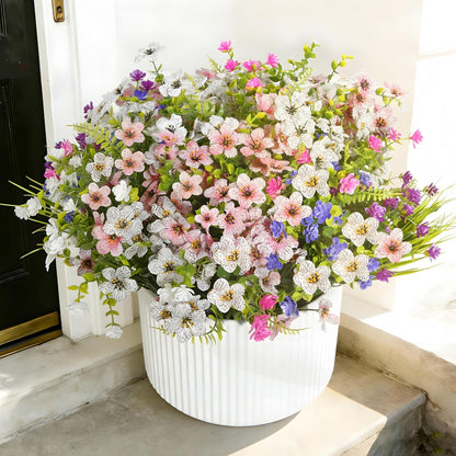 Fake Flowers for Outdoor UV Resistant 24 Pcs Pink Summer Artificial Flowers Outdoors, Realistic Faux Silk Flowers Fade Resistant, Fake Plants ＆ Flowers for Garden Porch Planters Window Patio Wedding