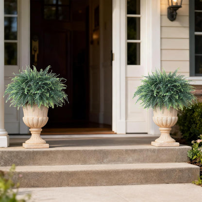 FOTEEWL Artificial Ferns Potted Plant for Front Door Decoration - 2 Sets UV Resistant Realistic Bush Faux Greenery Fern Potted Fake Plants for Home Garden Porch Farmhouse Decor