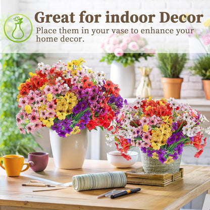 24 Bundles Artificial Flowers for Outdoors/Indoors, Fake Flowers Plants for Indoor and Outdoor Garden Porch Window Box Home Wedding Farmhouse (8 Color)