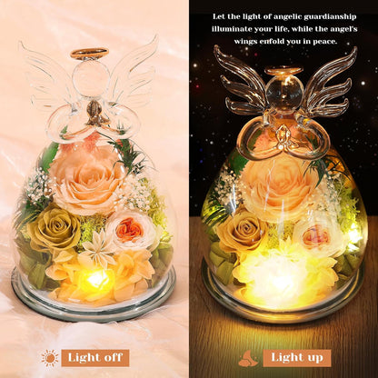 Gifts for Mom Birthday Gifts for Women Preserved Rose Forever Flower in Glass Angel Figurines Fresh Flowers for Delivery Anniversary Mothers Day Real Colorful Roses for Grandma Her Wife from Daughter
