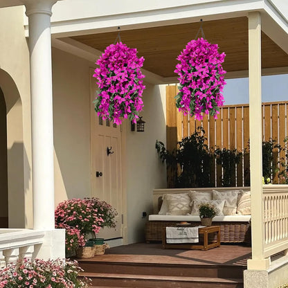 Artificial Bougainvillea Flowers for Outdoor Plant, 2 Pcs Faux Hanging Flowers Bougainvillea for Outside Decoration, Fake Silk UV Resistant Vines for Front Door Porch (Fuchsia)