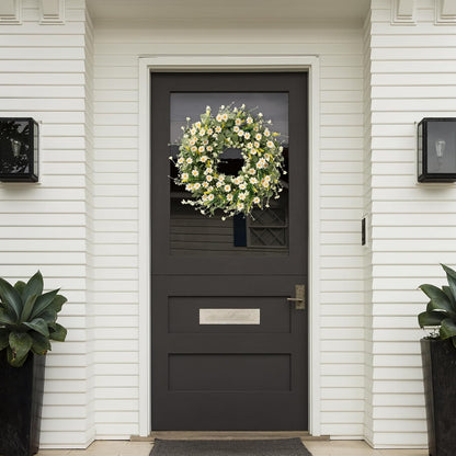 Sggvecsy White Daisy Wreath 24 Inch with Fake Silk Floral Green Eucalyptus Leaves and Lavender for Spring Summer Front Door Window Wall Wedding Farmhouse Festival Decor