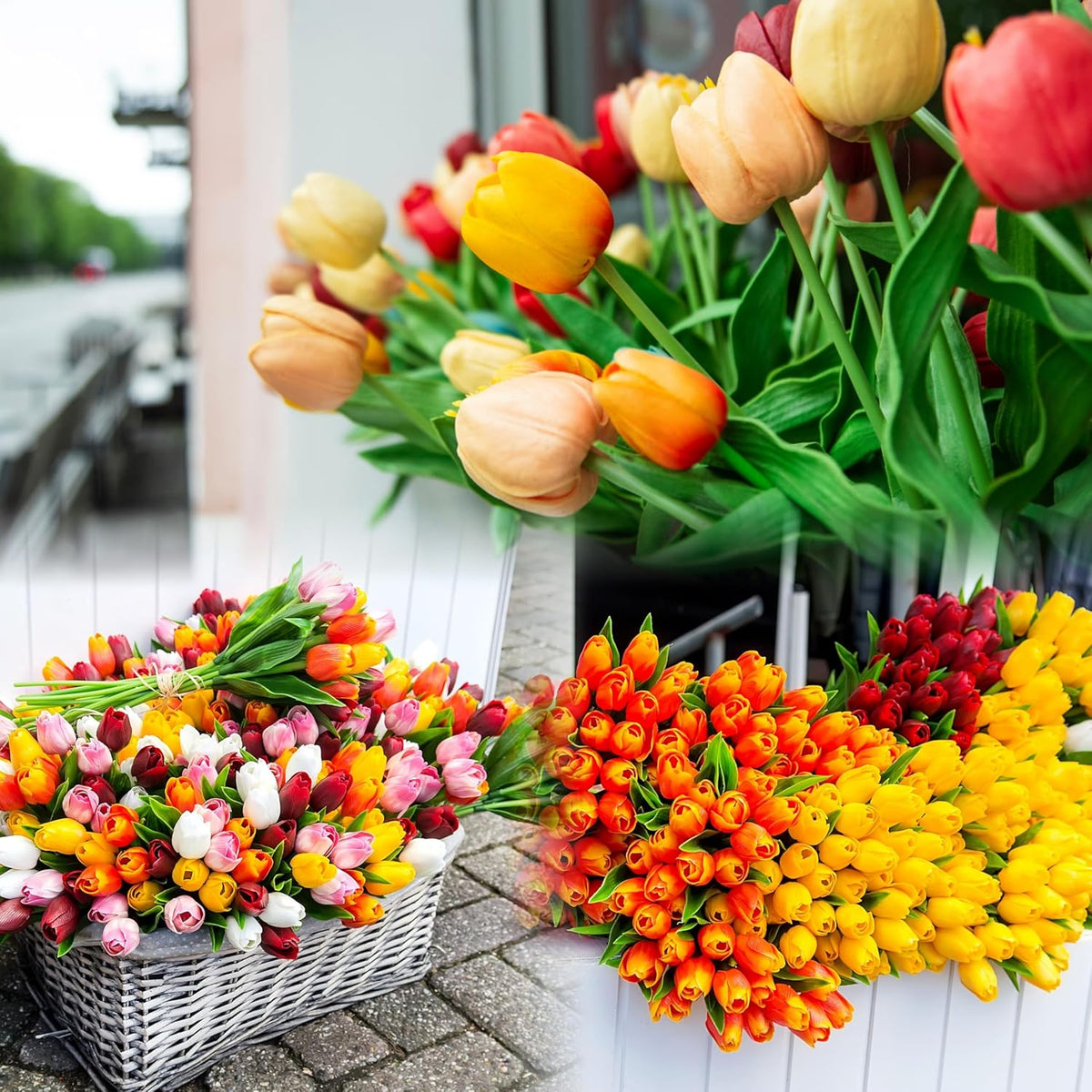 Sggvecsy 30 Pcs Fake Tulips Artificial Flowers Real Touch PU Faux Flowers Tulip Stems for Wedding Spring Bouquet Floral Arrangement Home Office Party Decorations for Mother's Day (Multi Colors)