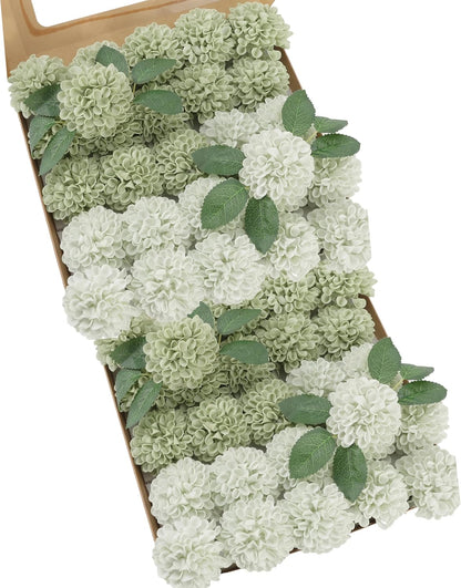 Artificial Flowers, Realistic 50 Pcs Artificial Rose for DIY Wedding Bouquets Centerpieces Arrangements, Sage Green Dahlia Flowers with Stem for Bridal Shower Party Home Decorations