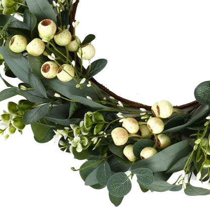 JINGHONG Eucalyptus Wreaths for Front Door 20 Inch Green Home Decor for Wall Porch Window Spring Summer Wreath with Big Berries for All Seasons Winter Christmas