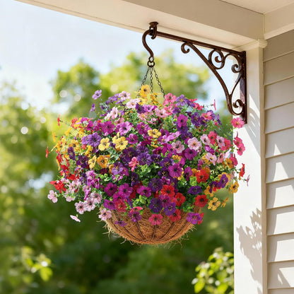 Ivydale Artificial Flowers for Outdoor 24 Bundles Fake Mums with Eucalyptus Leaves UV Resistant Silk Faux Daisy Flower Plant for Outside Home Porch Patio Window Box, 6 Color Mixed
