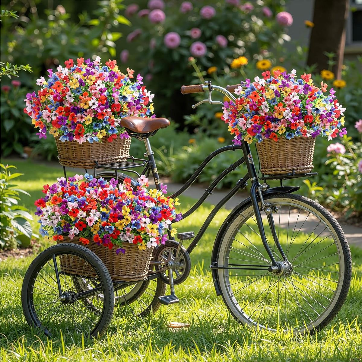 SHareconn 20 Bundles Artificial Flowers Outdoors Decoration, Fake Silk mums Eucalyptus Realistic UV Resistant Faux Plants for Outside Indoor Planter Porch Yard Home Spring Decor, Mix 8 Colors