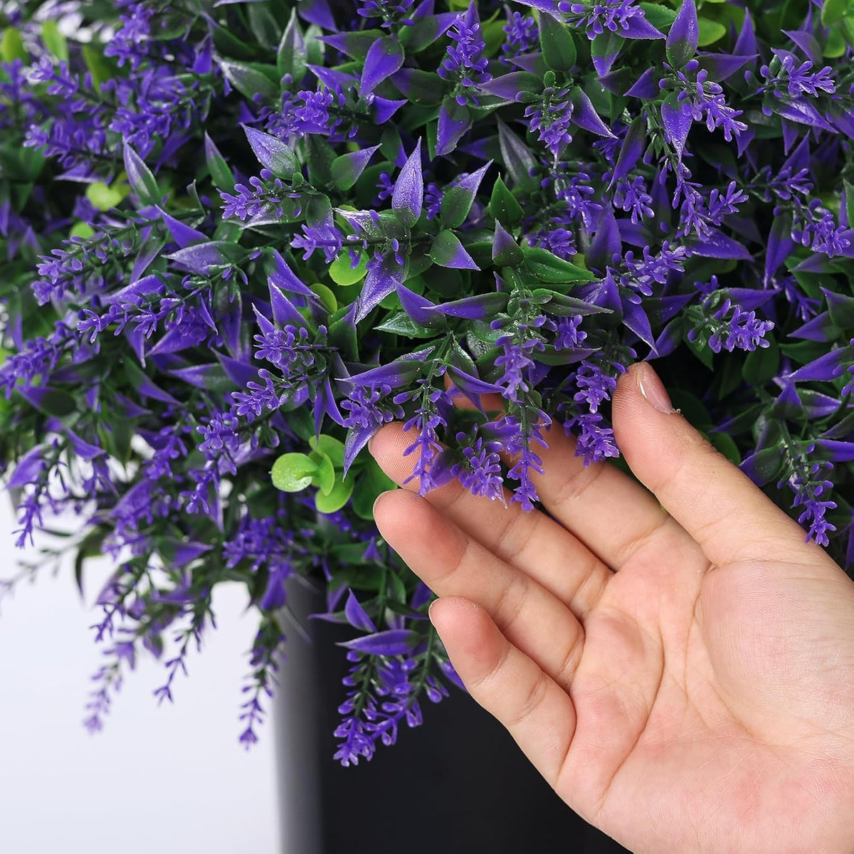 Set of 2 Artificial Eucalyptus Leaf & Lavender Topiary Trees for Front Door - UV Protection Faux Topiary Trees Fake Greenery Plant with Black Flowerpot for Farmhouse, Home, Outdoor Decor