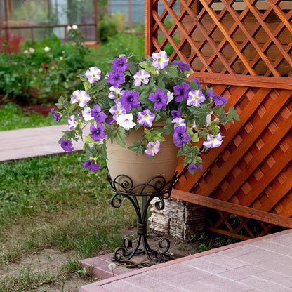 Artificial Fake Flowers Plants for Outdoor Decoration, 2PCS Faux Petunias Silk Flower UV Resistant No Fade for Home Outside Garden Balcony Yard Porch Realistic Indoor Decor (Purple White)
