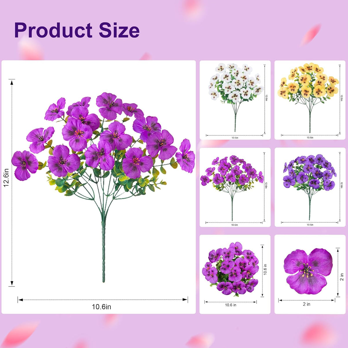 Ivydale 20PCS Fake Artificial Pansy Flowers for Outdoors Spring Decor, Faux Silk Pansies UV Resistant Plants for Front Door Porch Yard Patio Window Box Home Decor (Fuchsia Purple Yellow White)